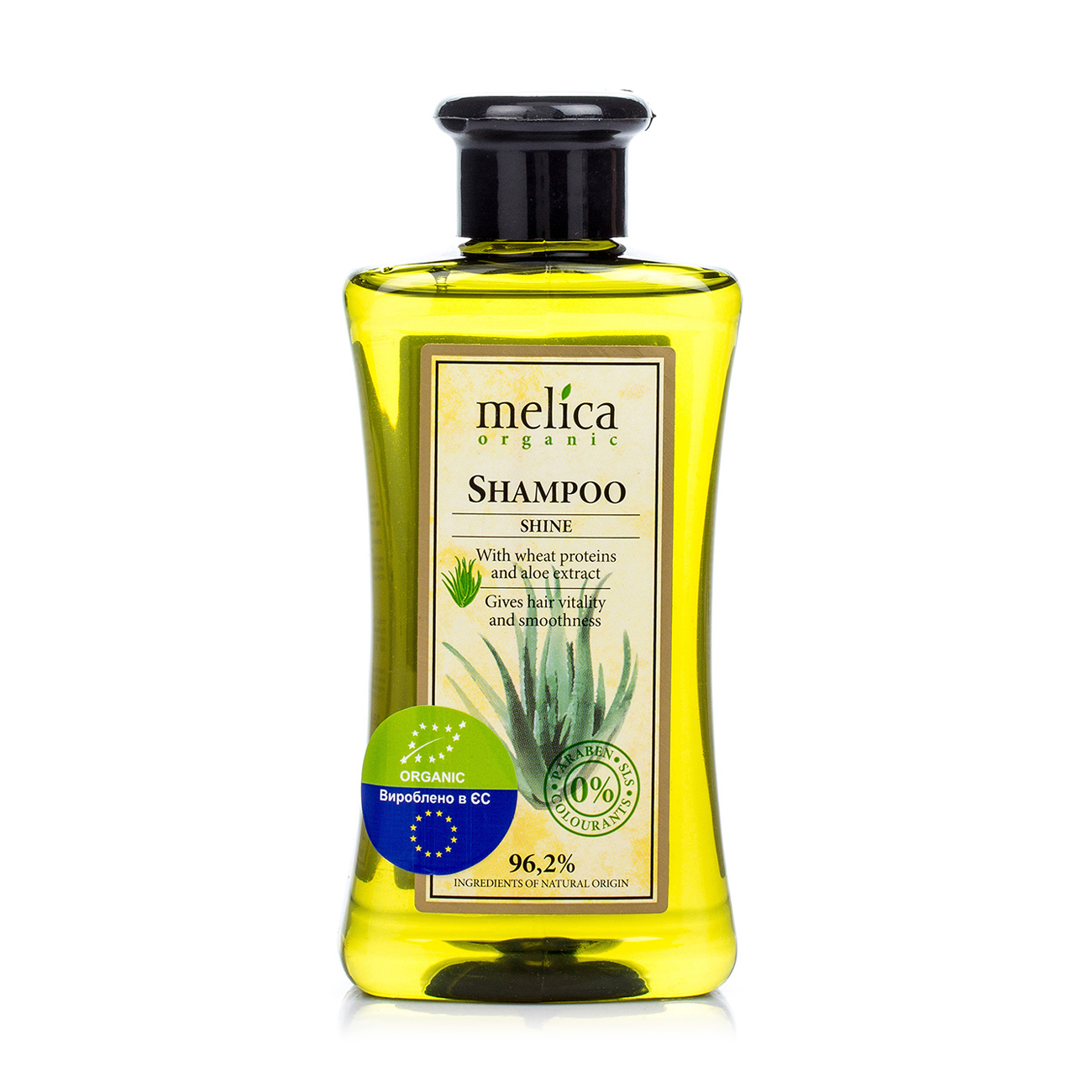 Шампунь Melica Organic Shine Shampoo для блиску волосся, з протеїнами пшениці та екстрактом алое, 300 мл